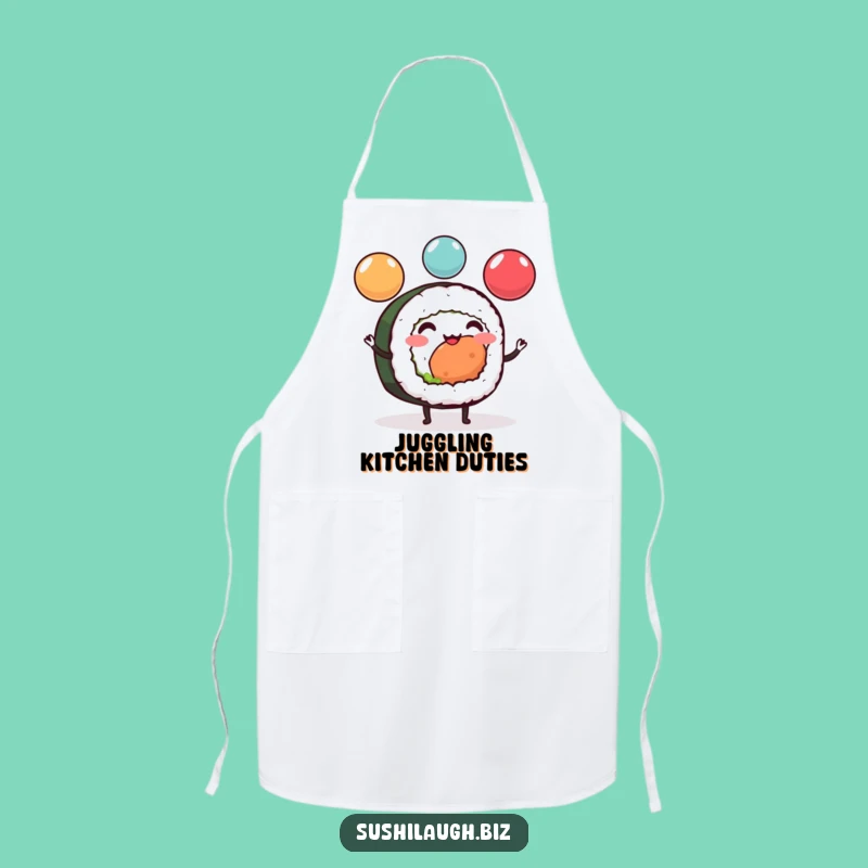 Funny Sushi Roll Juggling Apron: Cheerful Kitchen Ikura Fun Gift