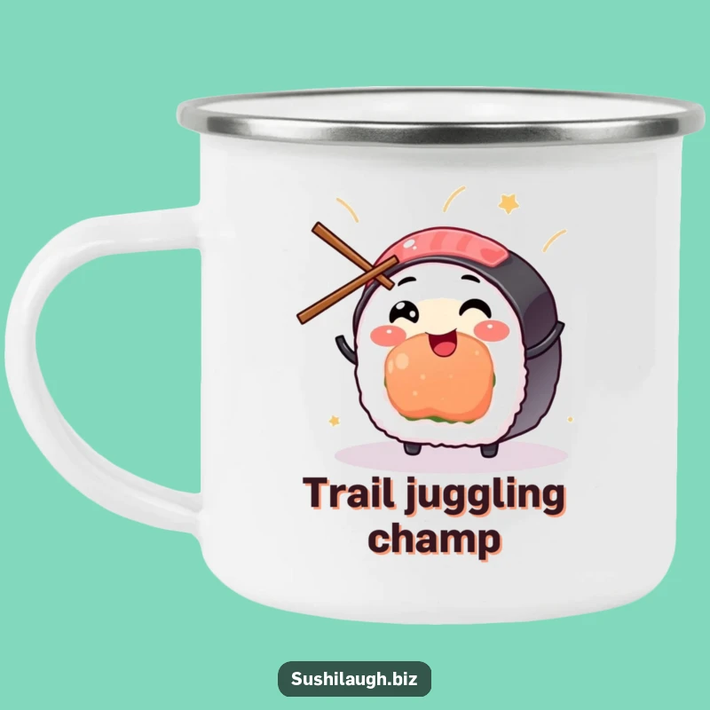 Funny Sushi Juggling Camping Mug: Adventure Chopstick Character Cup, Great Outdoors Gift