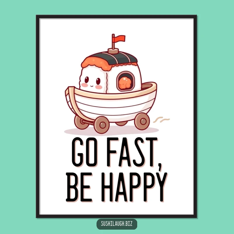 Funny Racing Sushi Boat Digital Art: Happy Wheels Cruise Decor