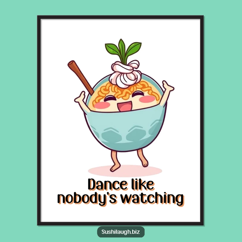 Funny Ramen Dance Poster: Vibrant Noodle Bowl Character Art, Hilarious Wall Decor Gift
