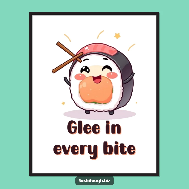 Funny Sushi Juggling Poster: Vibrant Chopstick Character Art, Hilarious Wall Decor Gift