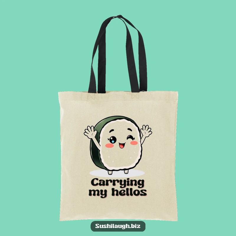 Funny Smiling Nigiri Sushi Tote Bag: Enthusiastic Welcoming Carryall
